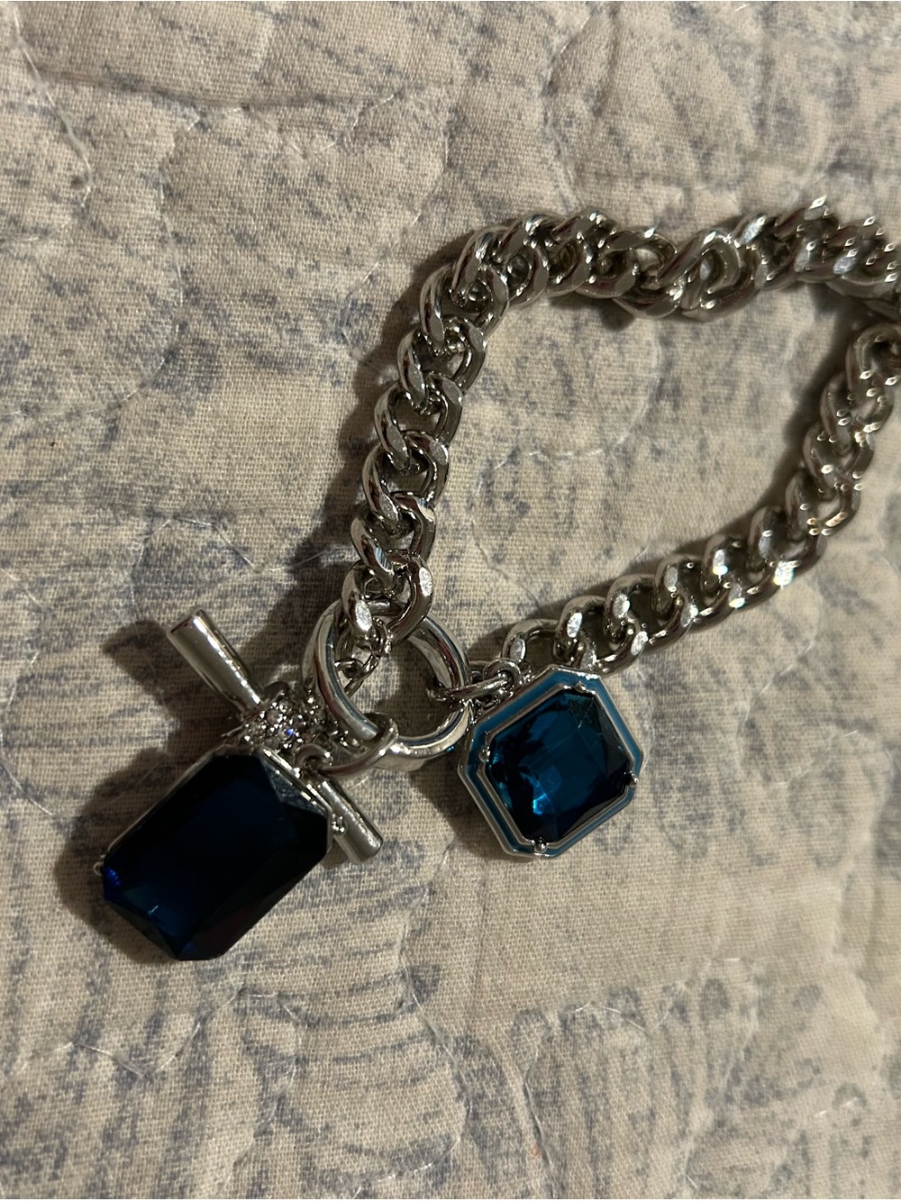 Silver-Tone Blue Crystal Charm Bracelet
